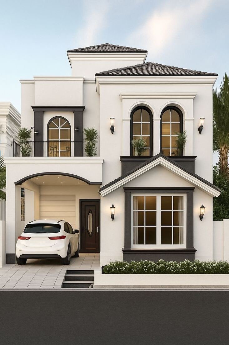 Front elevation design concept — classic white villa