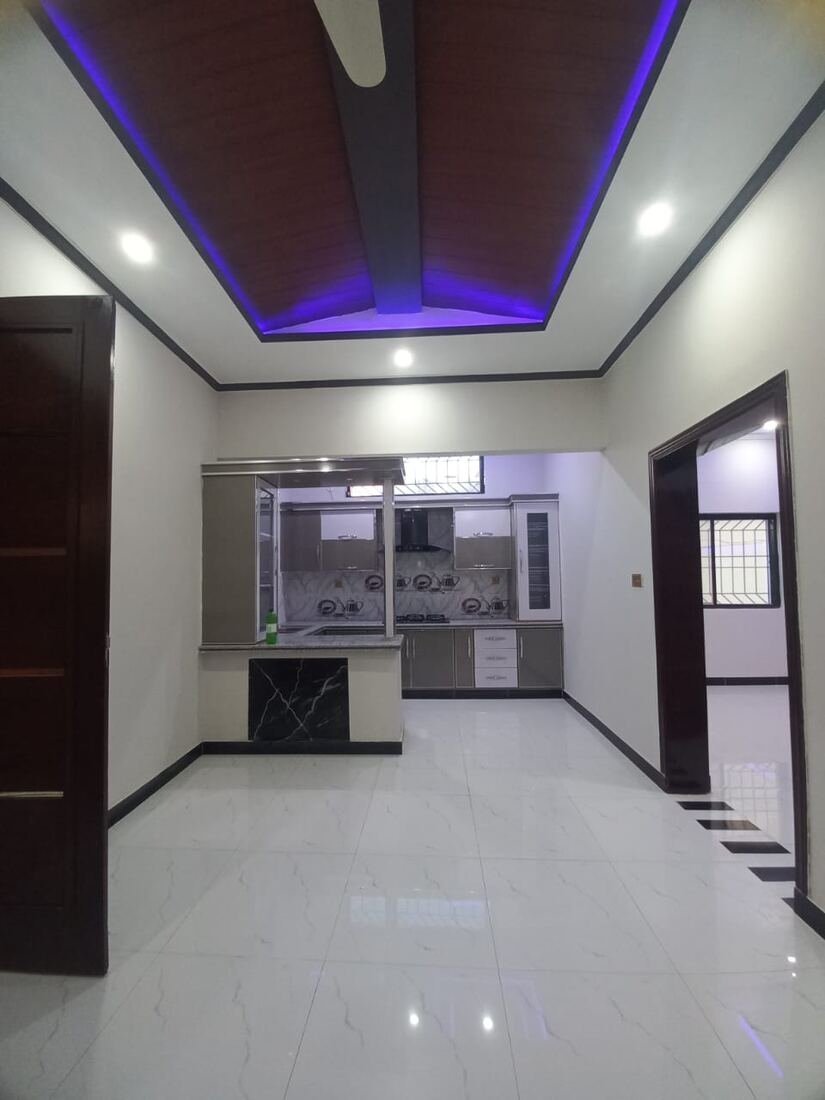 Open kitchen design with long counter